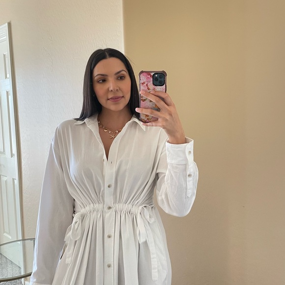 Universal Thread White Long Sleeve Cinch Waist Maxi Shirt Dress - Picture 5 of 14